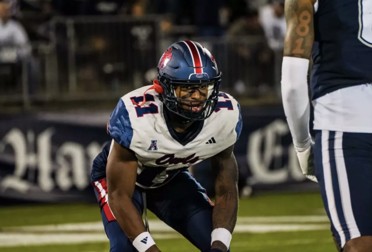 Defensive back Kahizar Brown staring down UConn’s offensive line.